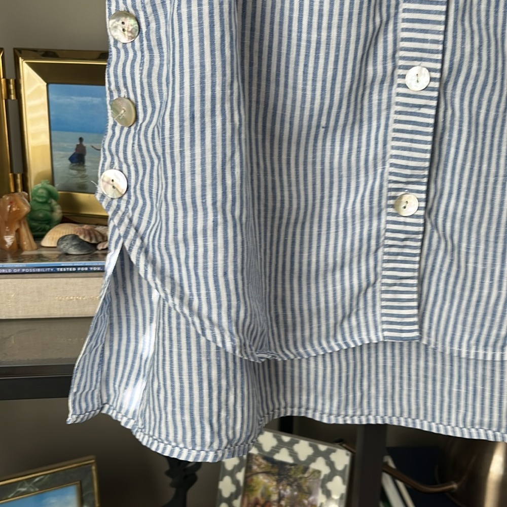 J. Jill Blue and White Linen Button Down Tank Top - Picture 4 of 10